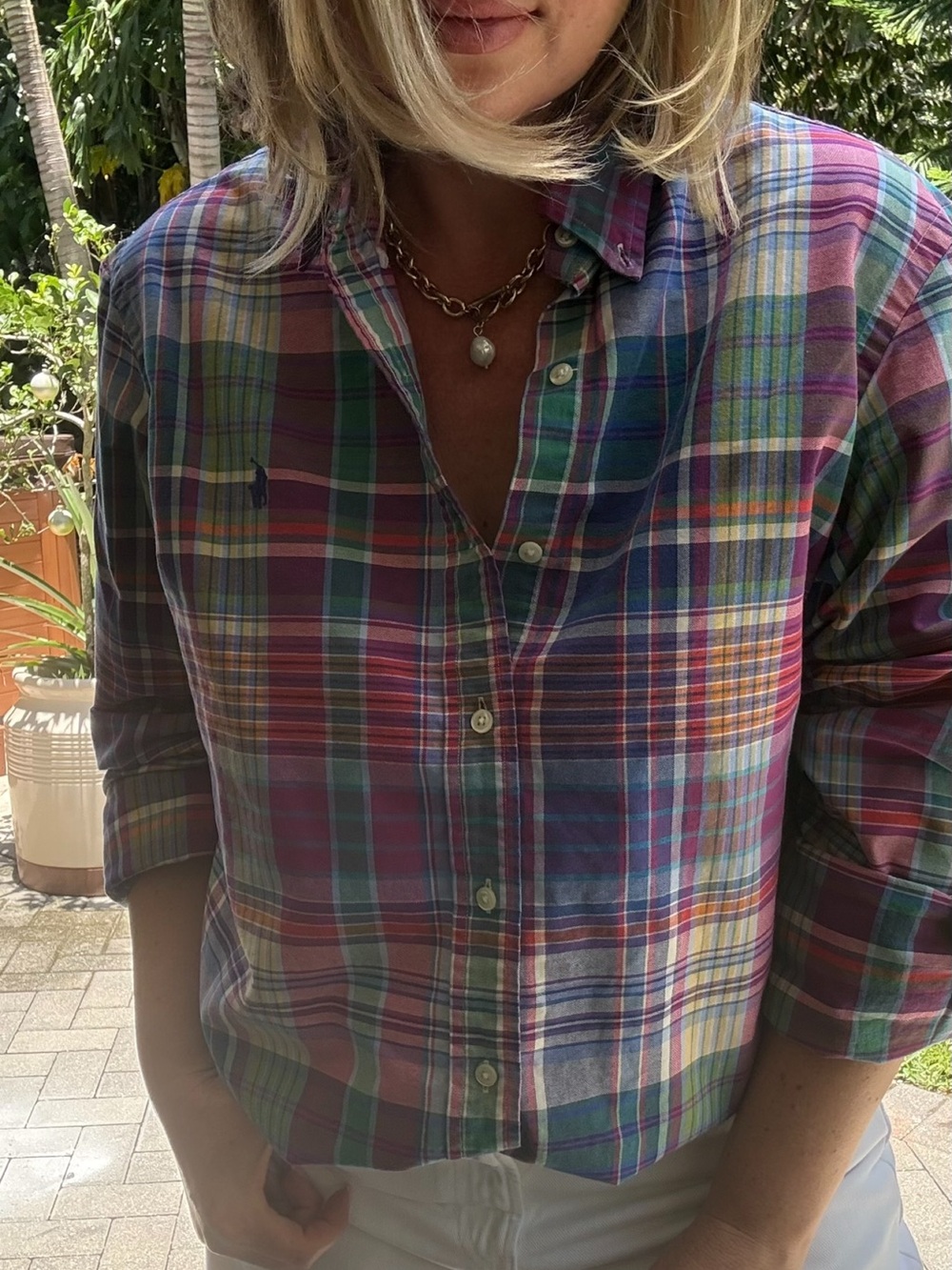 Vintage Ralph Lauren Plaid Button-Up Shirt L 100% Cotton | Women’s Oversized - Picture 4 of 8